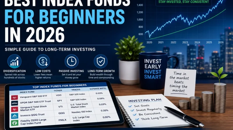 Best Index Funds for Beginners in 2026 showing diversified investment portfolio and long-term wealth growth strategy