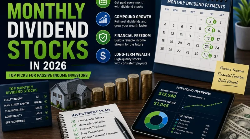 Best Monthly Dividend Stocks in 2026 generating passive income through regular monthly dividend payments