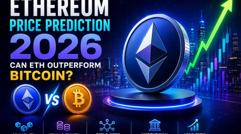 Ethereum Price Prediction 2026 showing ETH growth potential, staking adoption, DeFi expansion, and comparison with Bitcoin for long-term cryptocurrency investors.