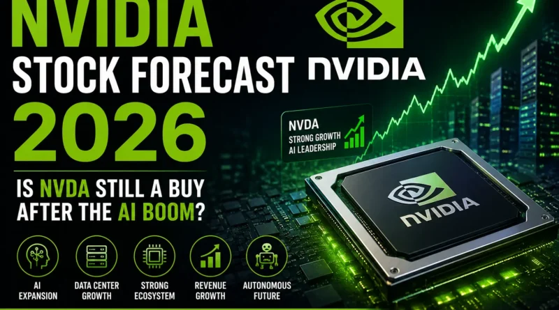 NVIDIA Stock Forecast 2026 showing AI growth, data center expansion, semiconductor leadership, and NVDA investment outlook.