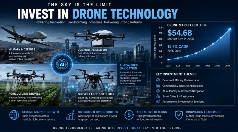 Best Drone Stocks to Buy in 2026 featuring autonomous drones, AI-powered UAV technology, aerospace innovation, defense systems, and commercial drone companies driving long-term investment growth.