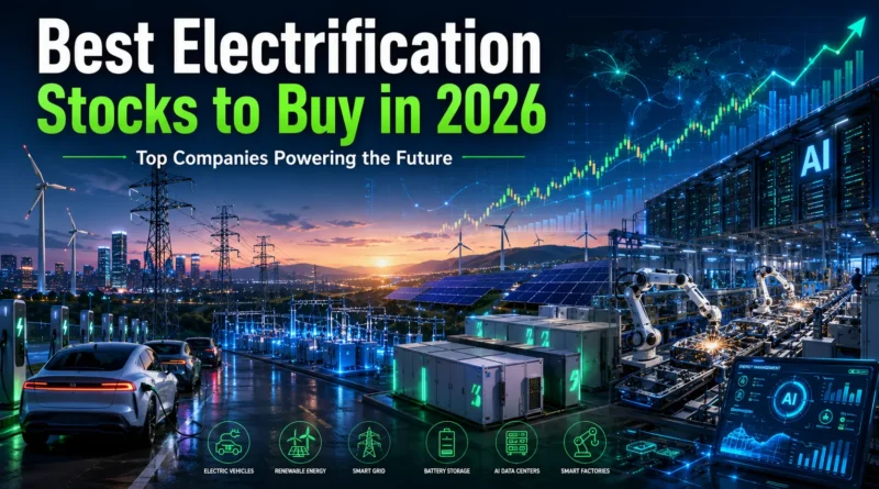 Best Electrification Stocks to Buy in 2026,Modern electrification infrastructure featuring electric vehicles, AI data centers, smart grids, renewable energy, and industrial automation technologies in 2026.