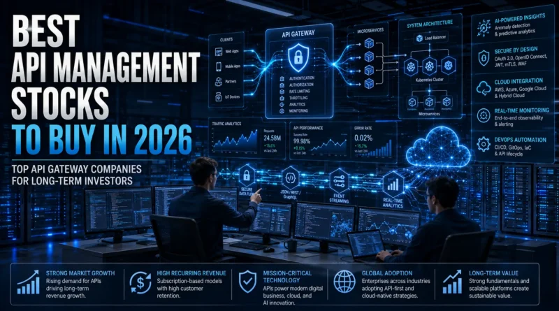 Best API Management Stocks to Buy in 2026 featuring secure API gateways, cloud integration platforms, AI-powered enterprise software, and modern application infrastructure.